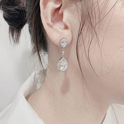 SELOVO Elegant Prong Teardrop Cubic Zirconia Vintage Style Party Bridal Pierced Dangle Earrings