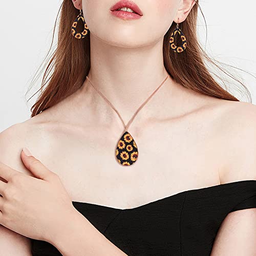 Ornaland 4 Pcs Leather Earrings Necklace Bracelet Set Print Earrings Faux Leather Necklace Multi-Layer Bracelet Jewelry Set Gifts for Women - color: A1