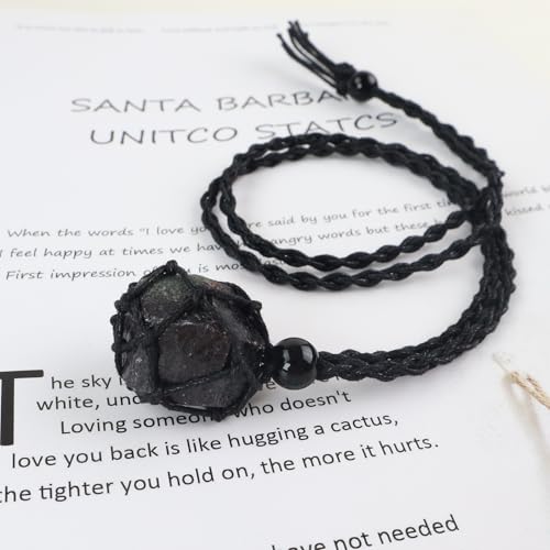 weryerker Natural Gemstone Pendant Necklace Healing Crystal Stone Pendant with Hand-Woven Rope Adjustable for Women Men - color: 1pc Garnet