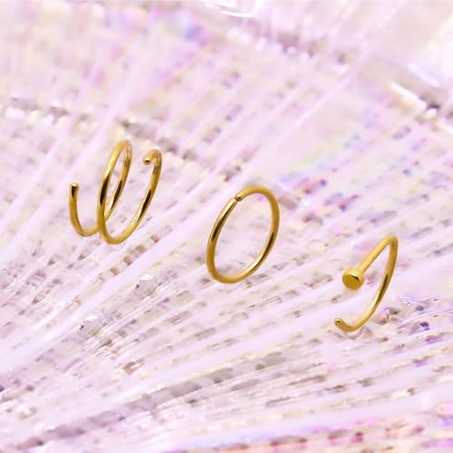 3 Pcs 14K Gold Filled Nose Studs 20G Stainless Steel Stud Nose Ring 2mm/2.5mm/3mm Round CZ L Bend Nose Stud Hypoallergenic Nose Piercing - color: gold hoop stud 8