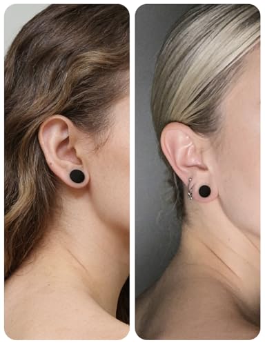 14G 12G 10G 8G 6G 4G 2G 0G 00G Ears Gauges Tunnels Plugs for Women Acrylic Flat Top Plugs with O-rings Ear Gauge Stretching Kit Expander Stretcher Plug Earrings for Piercing Jewelry - color: 14g to 00g, black