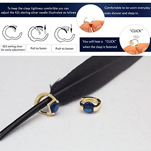 Tiny Huggie hoop Earrings for Women | 14k Gold Plated, Mini Round Cubic Zirconia, Small Simulated Diamond Huggies, Hypoallergenic Jewelry Gifts - color: blue