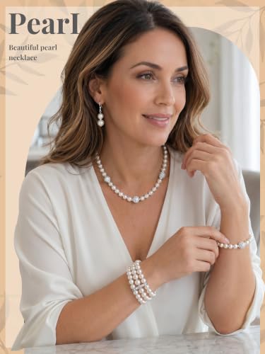 BBTO 8 Pcs Pearl Necklace and Earring Set for Women Faux Pearl Bracelet Costume Jewelry Set for Wedding Bridal Shower Party - style: Romantic Style