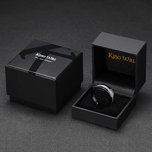 King Will Mens Tungsten Wedding Band with Cubic Zircon Inlay 7mm/8mm Flat Cut Comfort Fit Engagement Rings - color: Black&White-8mm