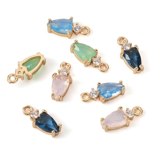 Beadthoven 8pcs Brass Micro Pave Cubic Zirconia Teardrop Charms Diamond Crystal Teardrop Dangle Charms Faceted Rhinestone Drop Pendants for Jewelry Making Necklace Choker Earrings DIY Crafts - color: Mixed Teardrop