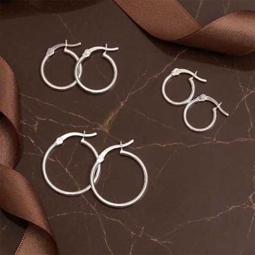 Charmsy Set of 3 Pairs 925 Sterling Silver Hoop Earrings for Women | Lightweight Italian 2.5mm Tube Diamond-Cut Classic Texured Click-Top Hoops Earring | Size 12/13/15/18/20/25mm - color: Silver 20/15/12mm
