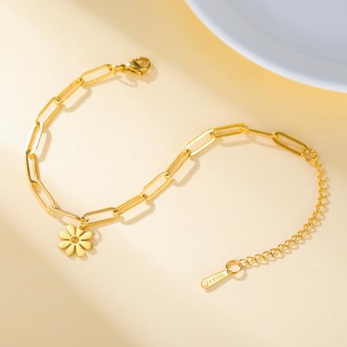 Dreamtimes Daisy Flower Anklets for Women Leaf Anklet Dainty Beach Anklet Jewelry Stainless Steel Adjustable Foot Chain Summer Boho Charm Foot Ankle Bracelet Jewelry - color: Daisy-Gold
