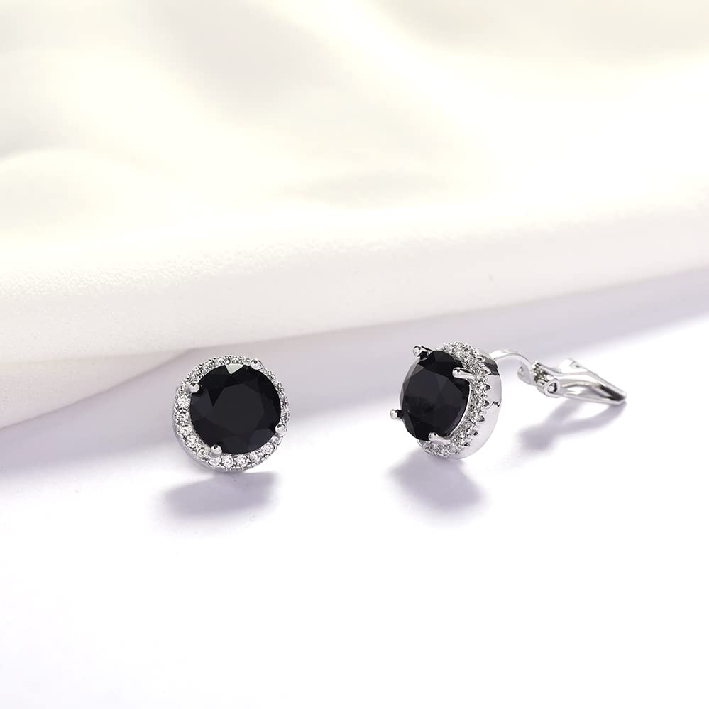 YOQUCOL 10MM Cubic Zirconia Crystal Clip On Stud Earrings Round Non Pierced Earrings for Women - color: Black