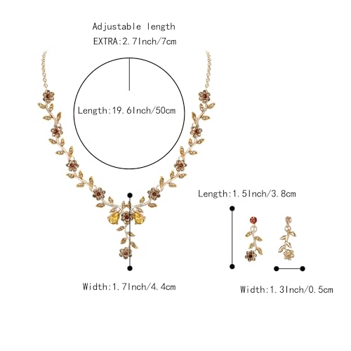Women's Wedding Jewelry Set for Bride,Prom Bridal Accessories | Bling Crystal,Flower Leaf Cluster,Dangle Earrings Pendant Necklace Set,for Bridesmaid,Party Jewellery - color: 10-Champagne Gold-Plated-Base