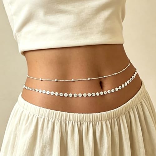 NEWITIN 4 Pieces Waist Chain for Women Gold Plated Adjustable Belly Chain Dainty Layered Summer Beach Body Chains Sexy Bikini Body Chains Jewelry Accessories for Women - color: 4 Pieces Gold Silver Fashion