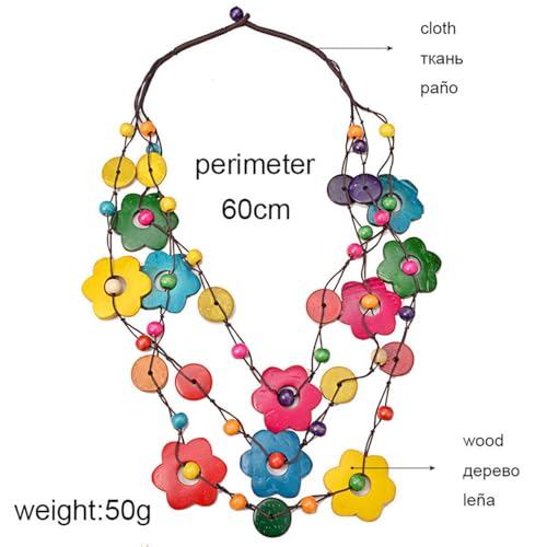 Boho Necklace for Women Long Layered Wooden Leather Leaf Pendant Statement Necklace Vintage Boho Jewelry - style: Flower A