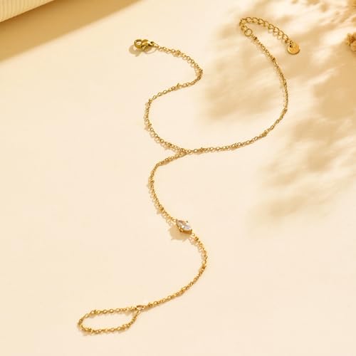 Dainty Cubic Zircon Foot Chain for Women 18K Gold Plated Stainless Steel Adjustable Ankle Bracelet Trendy Paperclip Cross Star Pearl Beach Summer Foot Jewelry Fashion Accessories Gifts for Women - color: Single Diamond CZ-GD