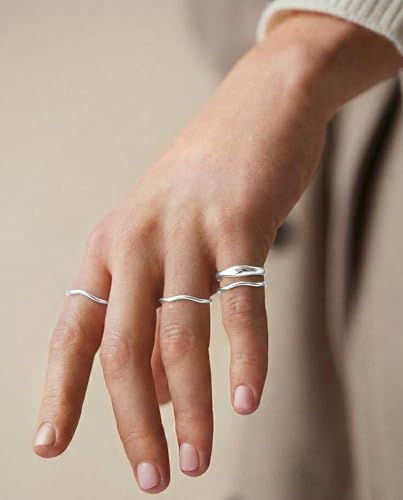 Gold Rings for Women Men Non Tarnish, Waterproof Chunky 14K Gold Plated Dainty Stackable Rings Trendy Statement Pinky Thumb Rings Engagement Eternity Wedding Band Ring Stacking Gold Jewelry Size 3 4 5 6 7 8 9 10 11 - color: Silver, size: 5