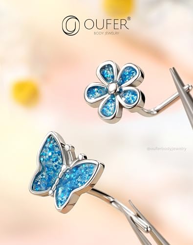 OUFER 2PCS Stainless Steel Nose Rings, Moon Star Butterfly Design 20G Nostril Dangle Piercing Jewelry - 7MM - style: Glitter Butterfly Butterfly