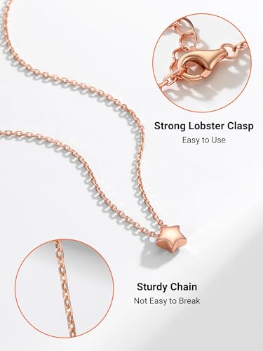 PROSILVER 925 Sterling Silver Necklace for Women Dainty Pendant Necklace | Hypoallergenic 925 Sterling Silver, Cute Small Pendant, Star/Heart/Moon/Triangle/Bar/Round Necklace Silver with Gift Box - color: 03 Rose Gold, style: 01 Star