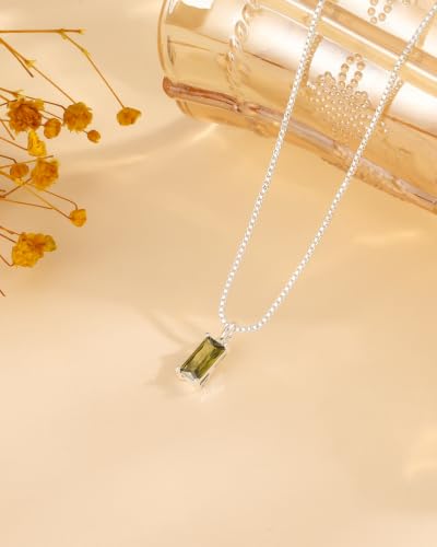 FUNEIA Diamond Necklaces for Women 14K Gold Plated Emerald Birthstone Necklace for Women Mothers Dainty Gold Necklace Blue Green Cubic Zirconia Pendant Necklace Birthday Gifts for Women Jewelry - color: 08. August(Peridot)-Silver