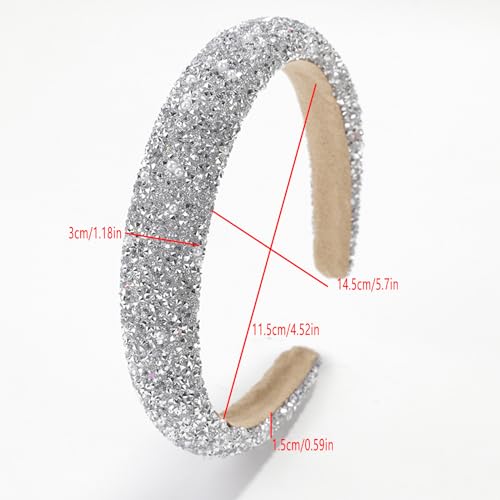 Glitter Crystal Headband for Women - Sparkly Bling Diamond Wide Hairband With Sparkle Beaded Crystals, Thick Padded, Non-Slip Hair Hoop for Party (White, L) - color: White