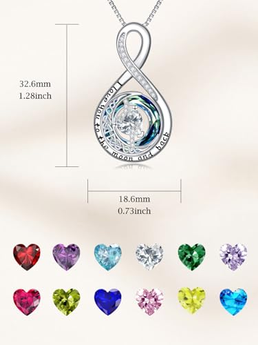 TOUPOP Birthstone Necklace for Women 925 Sterling Silver Moon and Star Pendant Necklaces I Love You to the Moon and Back Jewelry Anniversary Birthday Gifts for Her Wife Girlfriend Mom - color: 04-Apr-Simulated Diamond