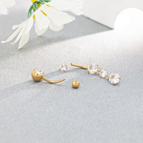 2pcs 14k Gold Filled Belly Button Rings, 14G 8mm/10mm/12mm Threaded Barbell Belly Button Piercing, Navel Ring Piercing Jewelry - color: 14K GF-2pcs-Dangle-12mm