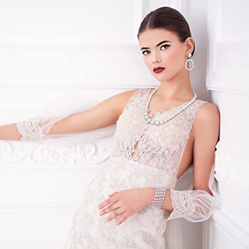 BBTO 8 Pcs Pearl Necklace and Earrings Set for Women Pearl Jewelry Set Faux Necklace Earrings Simulated Bracelets - style: Delicate Style