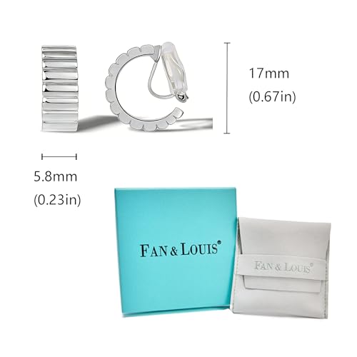 FAN&LOUIS Gold Silver Clip On Hoop Earrings, 14K Chunky Gold Small Hoops Lightweight Clip-On Earrings for Women Trendy│Chic Boho Ribbed Croissant Scallop Statement Clip Earrings Teen Gifts - style: Silver
