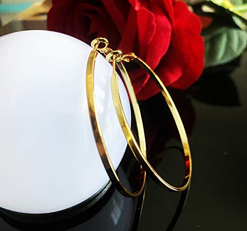 Gold Hoop Earrings,18K Gold Plated Rounded Hoops Earrings for Women - color: Yellow-Gold-50mm