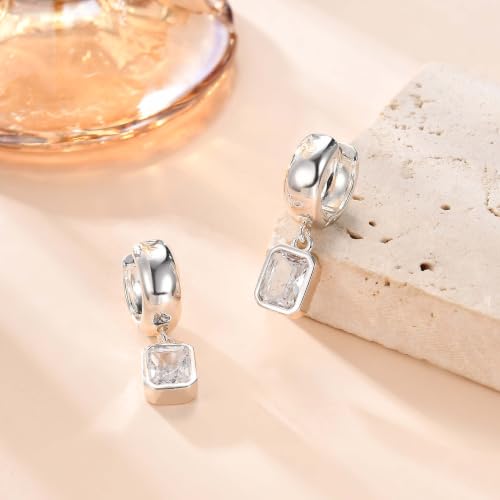 Gold Chunky Dangle Earrings for Women, Bezel Set Cubic Zirconia Charm | 14K Gold Silver Plated, Statement Huggie Hoops Drop Earrings, Trendy Jewelry Gifts, High Grade CZ, Hypoallergenic Lightweight - color: SL-Rectangular CZ Hoop