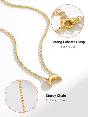 PROSILVER 925 Sterling Silver Necklace for Women Dainty Pendant Necklace | Hypoallergenic 925 Sterling Silver, Cute Small Pendant, Star/Heart/Moon/Triangle/Bar/Round Necklace Silver with Gift Box - color: 02 Gold, style: 05 Moon