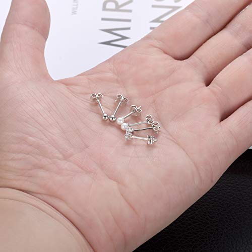 EPIRORA Sterling Silver Stud Earrings for Women Men- 3 Pairs 3mm Tiny Ball Stud Earrings Round CZ Earrings Pearl Earrings Set Cartilage Small Tragus Earrings - style: 3 Pairs-Pearl*1,Round Ball*1,CZ*1