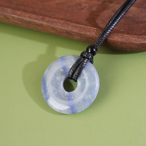 Anjiucc Natural Gemstone Pendant Necklce Lucky Coin Crystal Necklace Donut Pendnat with Adjustable Rope Healing Crystal for Men - color: Blue Aventurine