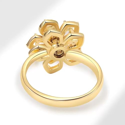 Sunflower Fidget Ring for Women Gold Anxiety Crystal Rings Cubic Zirconia Sunflower Open Adjustable Fidget Ring Spinner Sun Ring for Men Trendy Jewelry - color: Pink