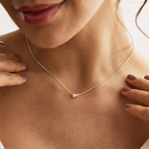 Gold Necklace for Women, Dainty 14K Gold Plated Pendant Necklaces for Women Trendy Simple Choker Chain Cubic Zirconia Circle/Interlocking/Sun/Pearl Necklace Fashion Jewelry Charm Gifts - color: Pearl CZ-1