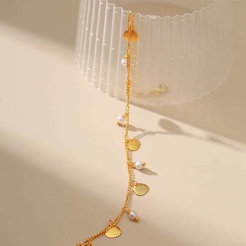 Sonateomber Gold Waterproof Ankle Bracelets for Women, Dainty Cute Adjustable Foot Non tarnish Anklets Summer Beach Jewelry Gifts - color: Shell