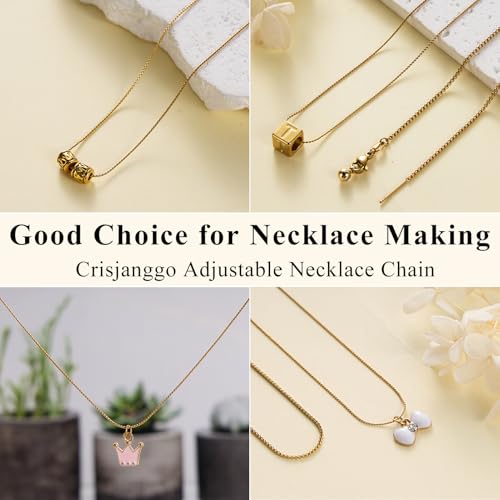 Crisjanggo 20 Inches Necklace Chain Bulk Adjustable Gold Plated Necklace | 10 Pcs Stainless Steel Dainty Thin Chain for Jewelry Making with Rubber Stopper Beads - color: Gold S