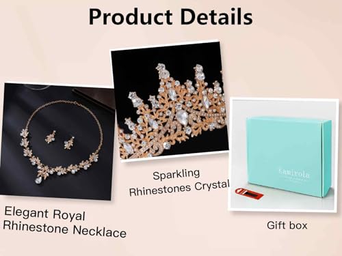 Kamirola Tiaras and Crowns for Women,Tiaras Earrings Necklace, Crystal Bridal Jewelry Set, Costume Jewelry for Women Party Halloween Prom Pageant - color: GOLD WHITE