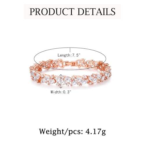 Crysdue Marquise Teardrop Cubic Zirconia Wedding Bridal & Prom Tennis Bracelets for Brides Bridesmaids, Silver/Gold/Rose Gold Plated Bracelet Gifts for Women - style: A_Rose Gold Tone 7.5"
