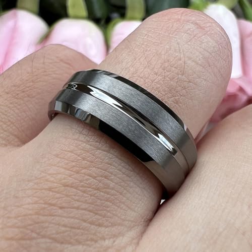 TUTISS 6mm 8mm Silver/Black/Blue/Gunmetal/Gold/Rose Gold Tungsten Rings for Men Women Fashion Engagement Wedding Bands Matte Finish Beveled Edges Comfort Fit - color: 8mm Gunmetal Tungsten