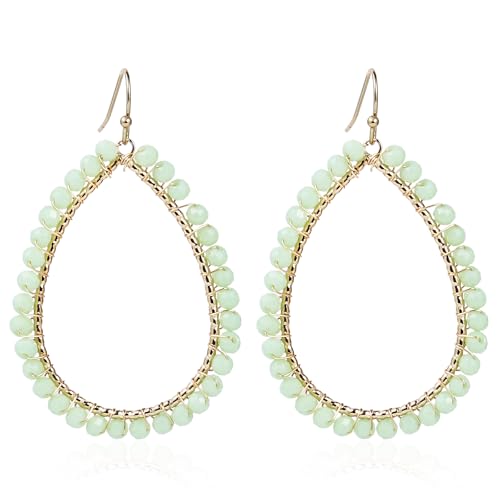 Bohemian Sparkly Crystal Beaded Dangle Earrings Teardrop Earrings for Women Fashionable & Trendy Jewelry Gift-Round Orange - color: Teardrop Green