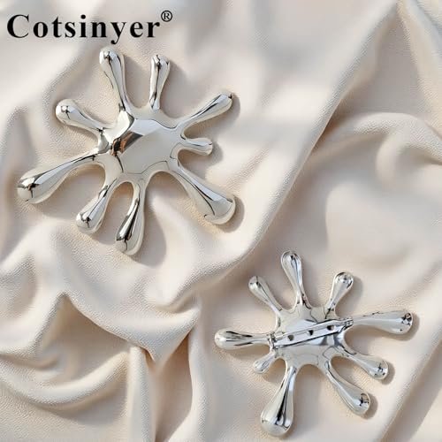 Stainless Steel Brooch Pin for Women & Men,Lapel Pin | Minimalist Statement Elegant Geometric, Sweaters Coat Suit Shawl Collar Shirt Coat Jacket Hat Dress Swim, Velvet Bag & Box - style: Splash-Silver