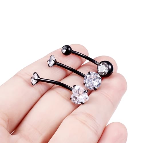 Belly Button Rings Surgical Steel Internally Threaded Belly Button Ring 10MM/12MM/14MM/16MM Navel Rings for Women Clear CZ 14G Long Bar Navel Piercing Jewelry - color: black, size: 14mm bar length