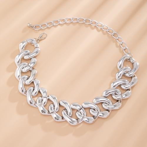 Chunky Link Cuban Chains Necklace Women's Punk Hip-hop Thick Gold Chain Choker Necklace Fashion Costume Jewelry for Women (gold) - color: Silver