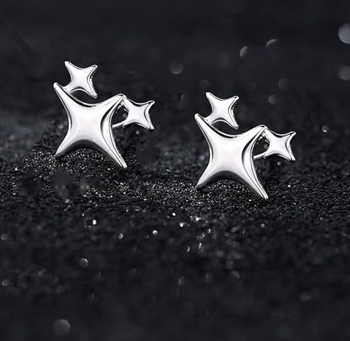 White Gold Plated Star Stud Earrings - Minimalist Geometric Jewelry for Women