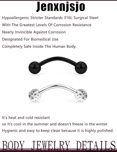 Jenxnjsjo 14G Snake Frog Eyes Piercing Jewelry Tongue for Women Men 14mm 9/16in Bars Extra Long Belly Naval Button Rings Snake Bite Curved Barbells Surgical Stainless Steel - color: Black