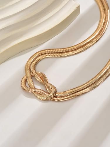 Gold Snake Chain Knot Choker for Women Double Strand Twisted Herringbone Pendant Necklace Fashion Jewelry Accessory - color: Gold Snake Chain Knot Choker