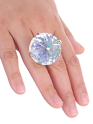 NYFASHION101 Women's Extra Big Rhinestone Fashion Stretch Ring - color: Aurora Borealis/Silver-Tone