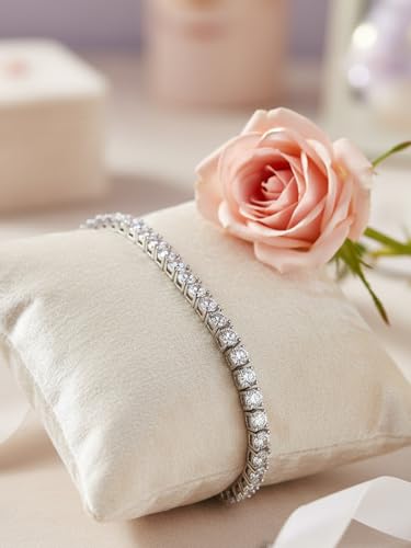 5A Cubic Zirconia Tennis Bracelet for Women, Rhodium/Yellow Gold Plated Hypoallergenic, Birthday Wedding Anniversary Jewelry - color: Prong setting - White Gold