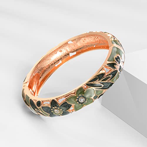 UJOY Handcraft Cloisonne Jewelry Bracelet Colorful Enamel Butterfly Flower Bird Hollowed Spring Hinged Cuff Bangles Women Gifts Pack in Box 88A11 - color: A11/A31-2 PCS-Green