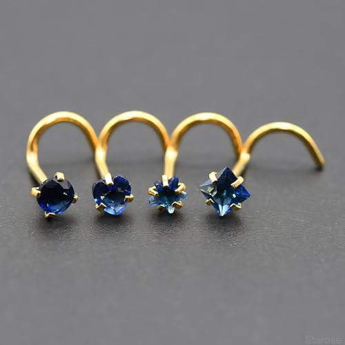 8 Pcs-Pack, Crystal Nose Studs, 20G Stainless Steel, 3mm Zircon, Multiple Shapes Zircon Labret Nose Piercing Ear Jewelry - color: Dark Blue