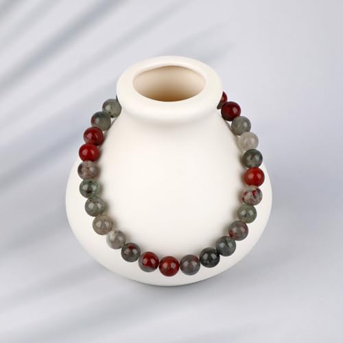 LPBeads Handmade Natural Gemstone Stretch Elastic Bracelet Healing Crystal Round Stone Beads Jewelry Gifts for Women Men - color: African Bloodstone, size: 6mm