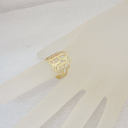3 Initials Monogram Ring Solid 10k Yellow Gold Personalized Monogrammed Custom-Made Fine Jewelry